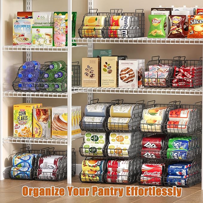 Sonyabecca 8 Pack Stackable Can Organizer for Pantry Cabinet Food Storage | Wire Storage Rack Holds Up to 72 Cans, Beverages and Food. Small Metal Organizer for Kitchen Counters, Fridges and RV