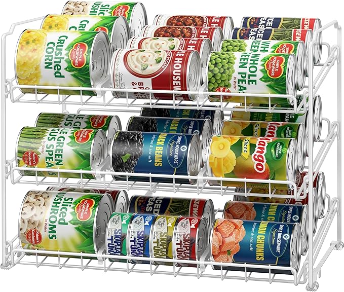 Simple Houseware 3-Tier Stackable Can Organizer Rack Hold 36 Cans, White | Can Food Storage Dispenser for Pantry/Cabinet, Adjustable Dividers – 11.5" D x 17" W x 13.75" H