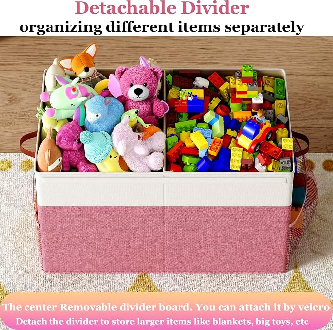 Large Toy Storage Box with Lid Upgraded Toy Storage Chest Organizer with Divider Foldable Toy Bin for Kids Boys Girls Playroom Nursery Bedroom (25"x13"x16")