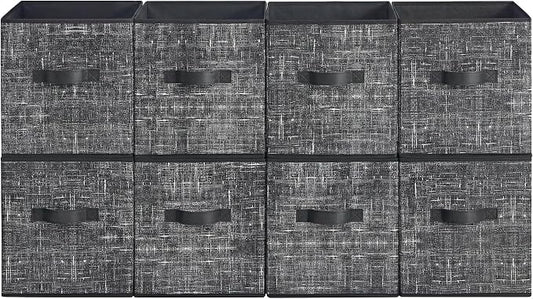 SONGMICS HOME Foldable Storage Cubes Set of 8, Fabric Shelf Organizer Bins with Handles, Closet Storage Boxes for Clothes, 10.4 x 10.4 x 11.2 Inches, Black