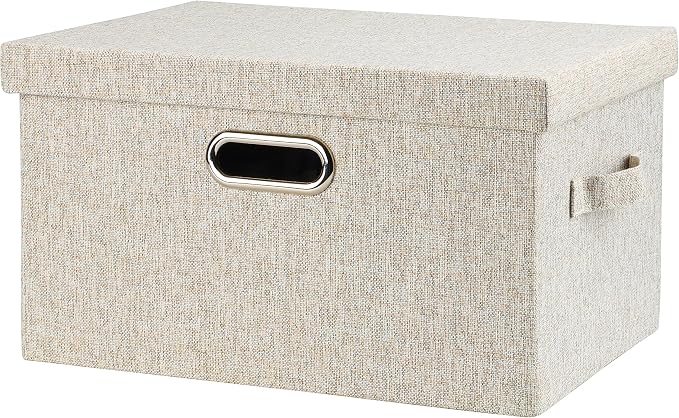 Graciadeco Medium 15" 21 Quart Collapsible Stackable Storage Bins with Lids, 1 Pack Beige Foldable Fabric Closet Storage Boxes with Lids, Heavy-duty Linen Baskets for Bedroom | 21 Quart 1 Pack Beige Collapsible Stackable Linen Fabric 4 Handles Bedroom ...