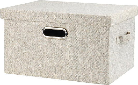 Graciadeco Medium 15" 21 Quart Collapsible Stackable Storage Bins with Lids, 1 Pack Beige Foldable Fabric Closet Storage Boxes with Lids, Heavy-duty Linen Baskets for Bedroom | 21 Quart 1 Pack Beige Collapsible Stackable Linen Fabric 4 Handles Bedroom ...