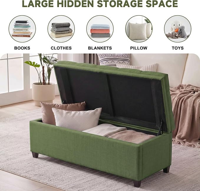 Mangodan 43 Inch Storage Ottoman, Tufted Ottoman with Storage | End of Bed Ottomans for Living Room, Bedroom, Modern Entryway Benchs