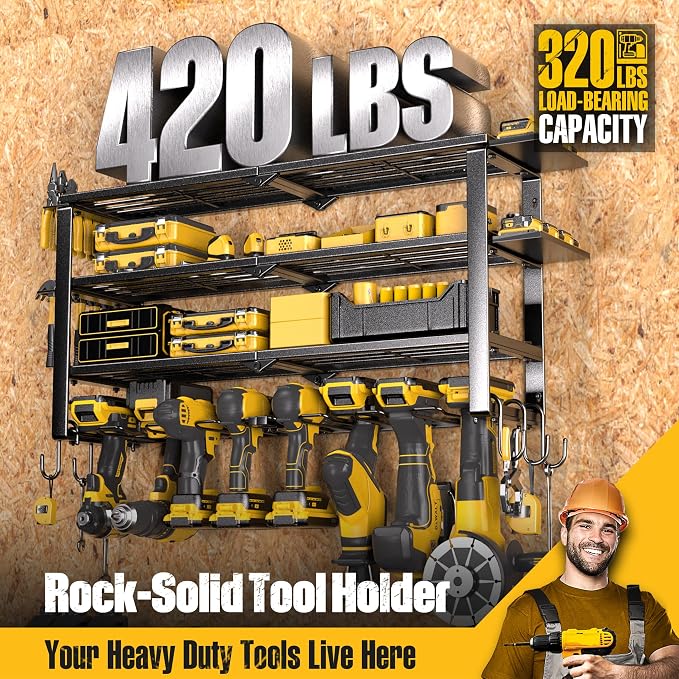 Spampur 420LB Capacity Power Tool Organizer with Charging Station & 6 Outlets | Quick Assembly 4-Layer Heavy Duty Rack for Drills & Batteries | Ultimate Garage Storage & Christmas Gift for Men | Garage Storage for Workshop, Christmas Gift for Men, Dad,...