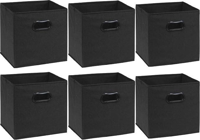 Simple Houseware 11-Inch Foldable Cube Storage Bins with Handles, Black | 6-Pack Lightweight & Durable Structure Fabric Cubes Organizer for Closet or Shelves