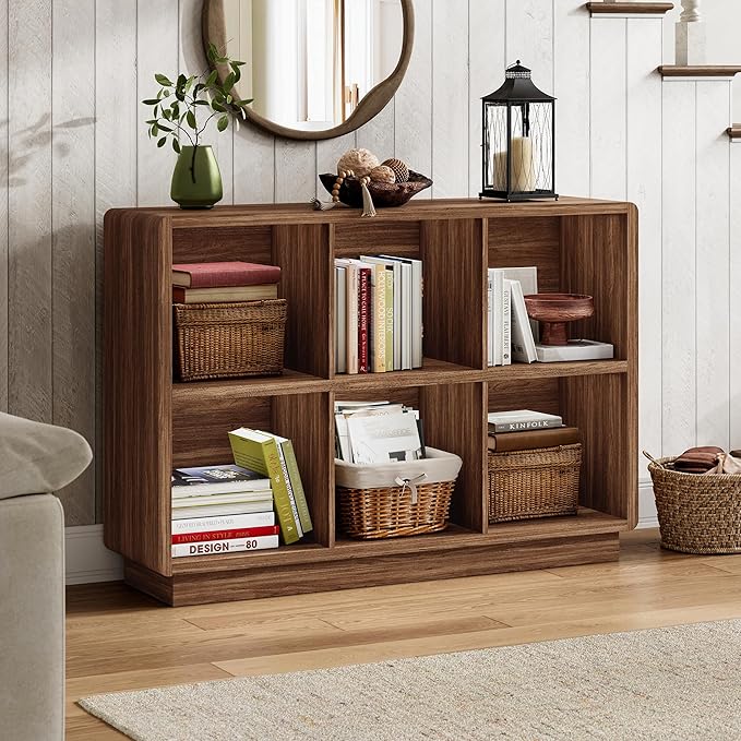 ChooChoo 6 Cube Storage Organizer, Wooden Bookcase with Storage | Cube Storage Bookshelf for Bedroom and Home Office, Brown Walnut