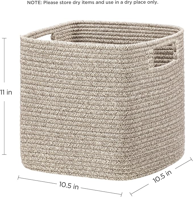 UBBCARE Storage Cubes 11 Inch, Cotton Rope Woven Baskets for Organizing, Cube Storage Bin for Baby Nursery, 4-Pack Square Storage Baskets for Shleves Organizer, Closet, Kidsroom, All Browm