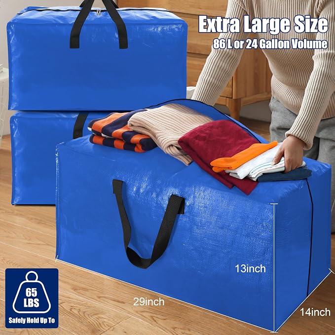 Cosy Family 12 Pack Heavy Duty Moving Bags with Backpack Straps - Strong Handles & Zippers, Storage Totes For Space Saving, Fold Flat, Alternative to Moving Box (X-Large-Set of 12, Multicolored)