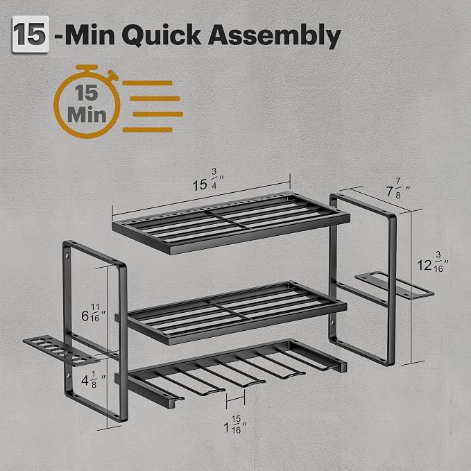Spampur Power Tool Organizer, 3 Layers 4 Drill Holder Wall Mount | Garage Storage Rack for Handheld, Metal Tool Shelf Utility Rack for Cordless Power Tools, Suitable for Giving men