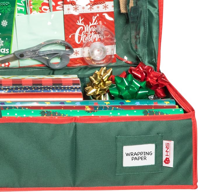 HOLDN’ STORAGE Premium Wrapping Paper Storage Container, Green | Durable 600D Tear-Proof, Fits 27 Rolls Gift Wrap, Extra Pockets for Ribbons & Bows, Underbed Storage