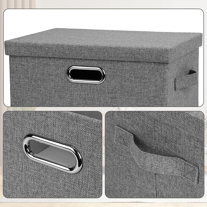 Graciadeco Medium 15" 21 Quart Collapsible Stackable Storage Bins with Lids, 1 Pack Gray Foldable Fabric Closet Storage Boxes with Lids, 4 Handles Heavy-duty Linen Cube Baskets for Bedroom | 21 Quart 1 Pack Gray1 Collapsible Stackable Linen Fabric 4 Ha...