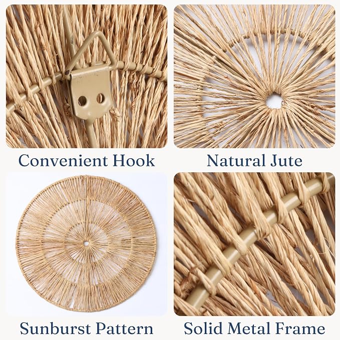 CHI AN HOME Wicker 23 Inch Jute Wall Decor Baskets, Set of 6 Extra Large Woven Jute Wall Plates, 23",21",15",13",12,10", Decorative Baskets for Wall Arts, Wall Hanging for Bedroom, Living Room, Office | 23", 21", 15", 13", 12", 10" Natural Handwoven Ju...