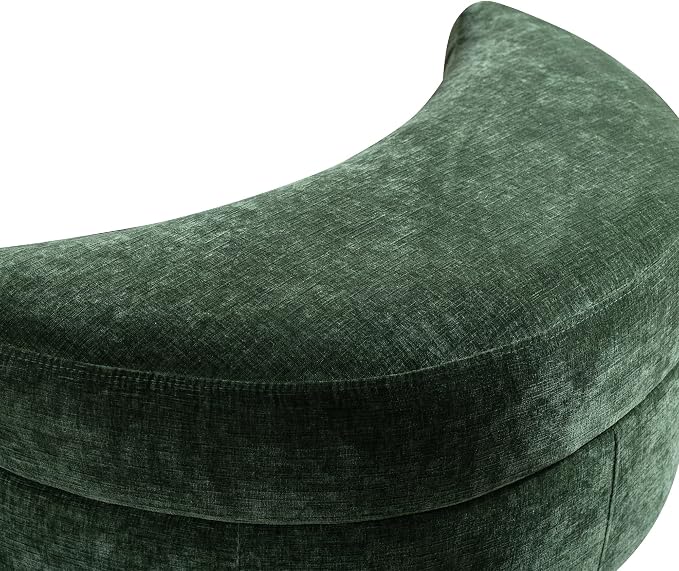 32.7" W Chenille Upholstered Half Crescent Moon Storage Bench Large Ottoman with Tray Serve As Side Table Soft Padded Seat Dressing Shoe Bench Foot Rest Green 32.7" L x 18.9" W x 17.3" H
