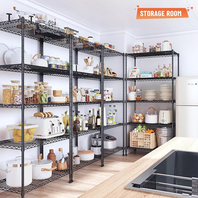 Romorgniz 5-Tier Adjustable Wire Shelving, 1010LBS, Kitchen Pantry, 2PC | Heavy duty Storage Shelves, Rust-resistant coating, Anti-tip design, For laundry Closet Bathroom, 59" Hx21.7" Wx13.8" D