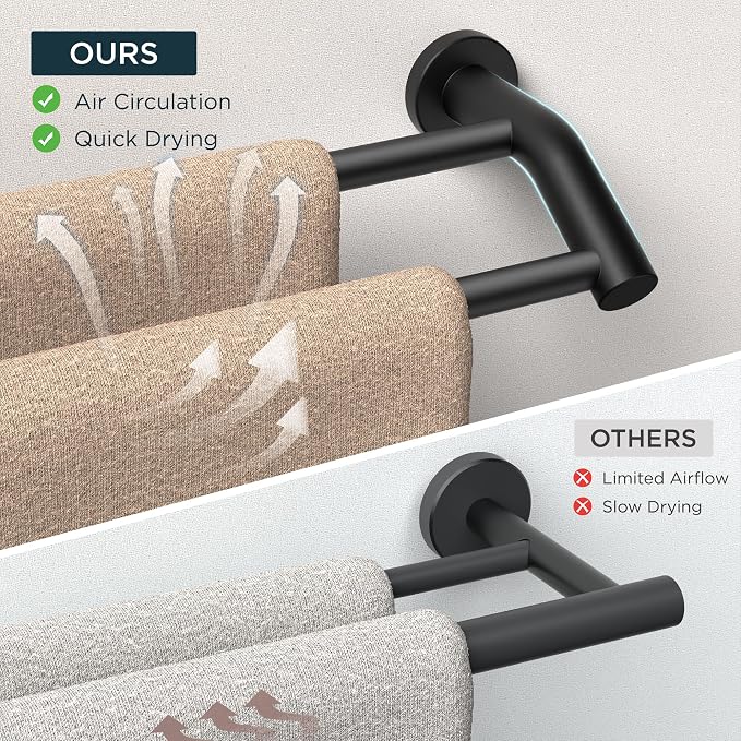 FORIOUS Double Towel Bar 30", Bathroom Towel Holder Rod Wall Mounted Black | Heavy Duty Towel Racks for Bathroom Bedroom, Space Saving, Rustproof, Stainless Steel Towel Holder, Total Length 32 Inch