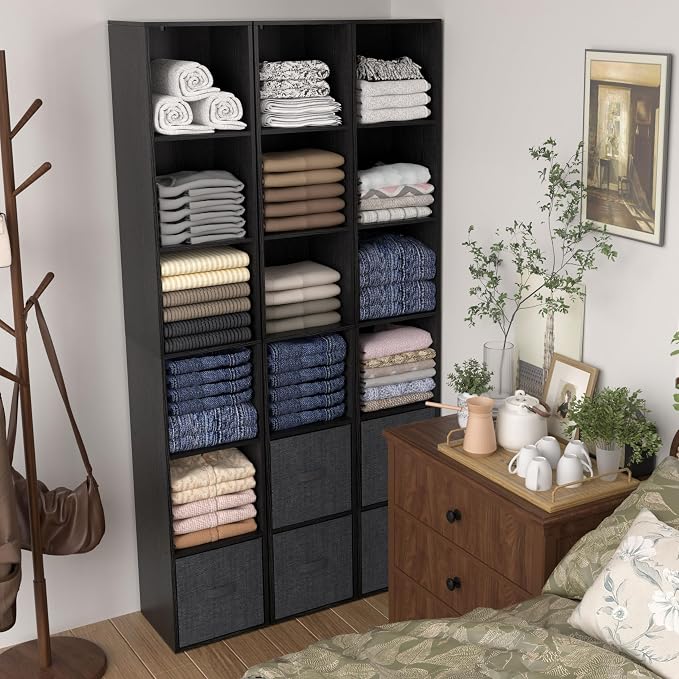 5 Cube Storage Organizer, Narrow Open Shelf Bookcase, Freestanding Low Display Bookshelf with Eco-Friendly Melamine Surface for Home Office, Bedroom, Living Room, Study, Black