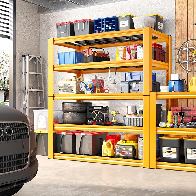 REIBII Orange Garage Shelving 2-Pack Heavy Duty Storage Shelves for Pantry | 3200LBS Load Capacity, 5-Tier Adjustable Metal Shelving, Utility Rack for Basement, Warehouse, School, 72" H x 36" W x 16" D