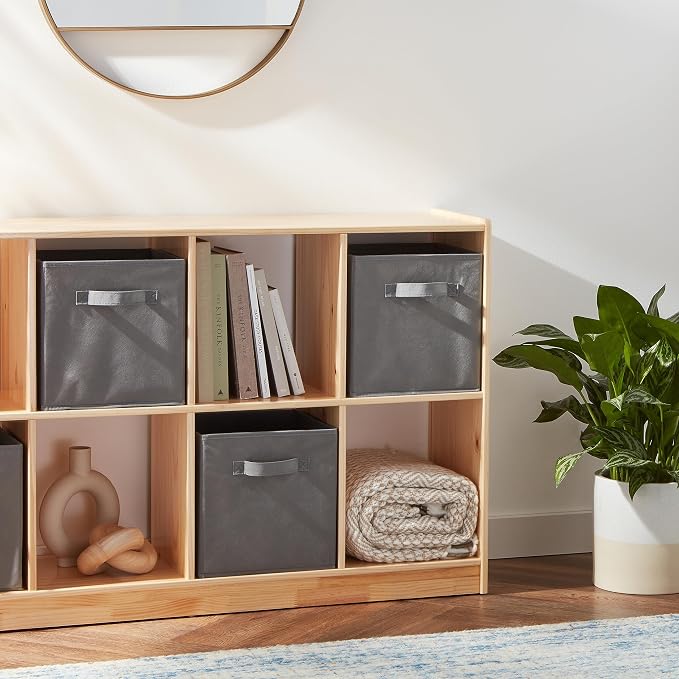 Amazon Basics Collapsible Fabric Storage Cubes Organizer with Handles, Sturdy, Foldable, Space-Saving, 10.5"x10.5"x11", Gray, 6-Pack