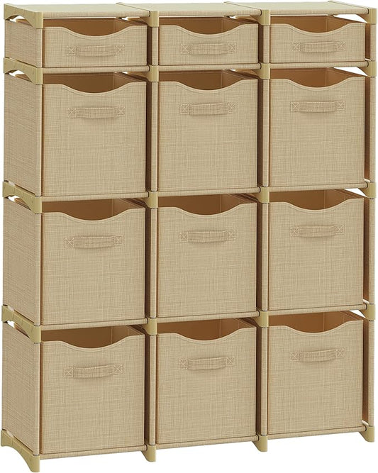 Cube Storage Organizer with Storage Bins Included - The Perfect Closet Organizers and Storage Solution. Includes 12 Storage Cubes, Great For Toy Storage, Closet Storage, Clothes Storage (Beige)