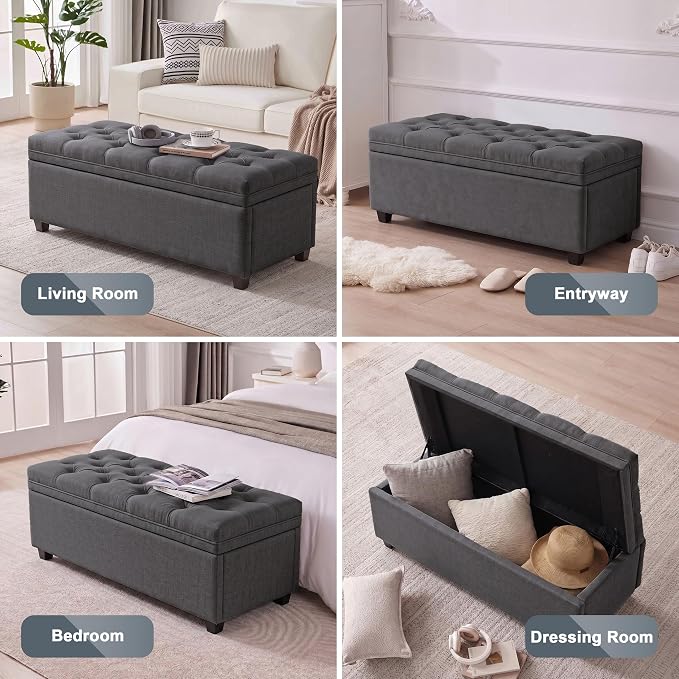 Mangodan 43 Inch Storage Ottoman, Tufted Ottoman with Storage | End of Bed Ottomans for Living Room, Bedroom, Modern Entryway Benchs