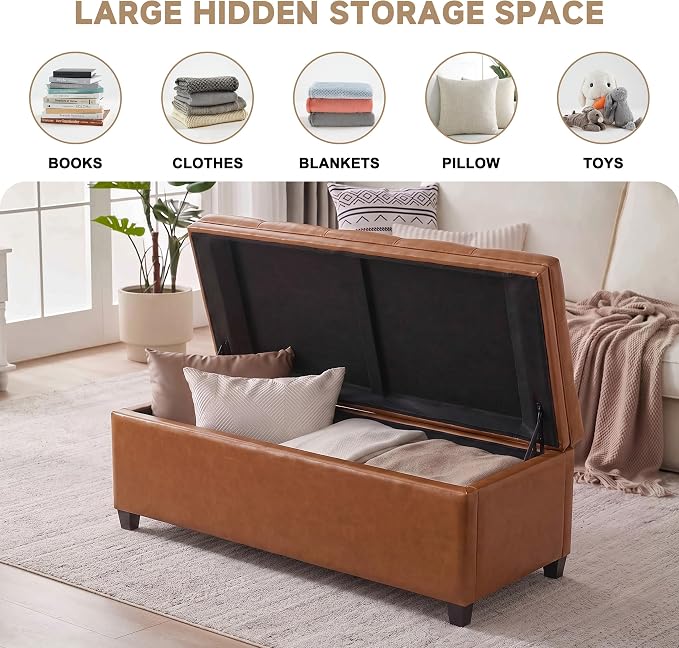 Mangodan 43 Inch Storage Ottoman, Tufted Ottoman with Storage | End of Bed Ottomans for Living Room, Bedroom, Modern Entryway Benchs