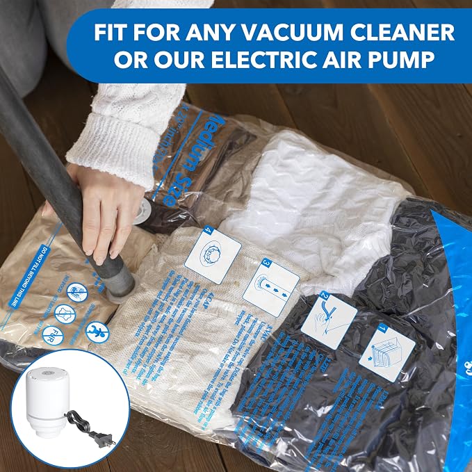 Vacuum Seal Bags for Clothing Travel & Home Storage, travel vacuum bags with pump, Store Blankets, Comforters, Pillows, Seasonal Clothes Compactly,8 Pack With Electric Pump