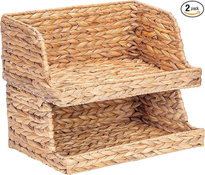 VATIMA Water Hyacinth Storage Baskets with Large Open-Front for Kitchen, Decorative for Living Room, 13.4” x 9.5” x 5.5”, 2 Pack