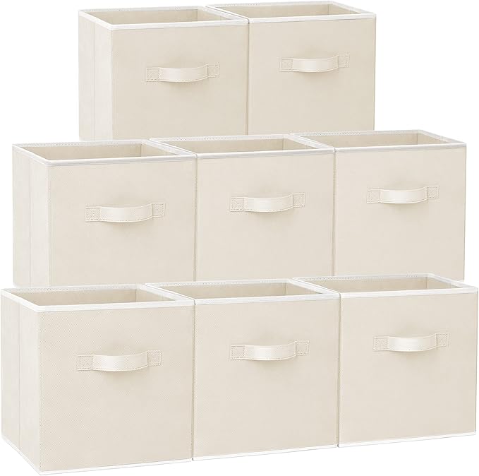 Criusia Large Storage Cubes - 13 Inch Heavy Duty Fabric Storage Bins for Shelves Closet, Cube Organizer - 8 Pack Collapsible Cube Storage Bins Baskets for Organizing Clothes Blankets Toys (Beige)