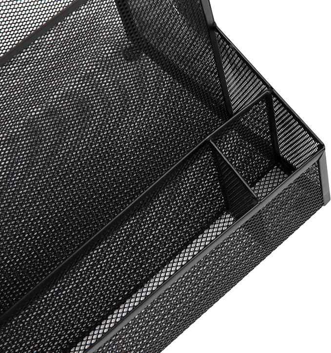 Mind Reader Desktop Organizer with Hanging File Storage, 4 Compartment Letter Size File Holder, Metal Mesh Desk Organizer for Office and Home, Black