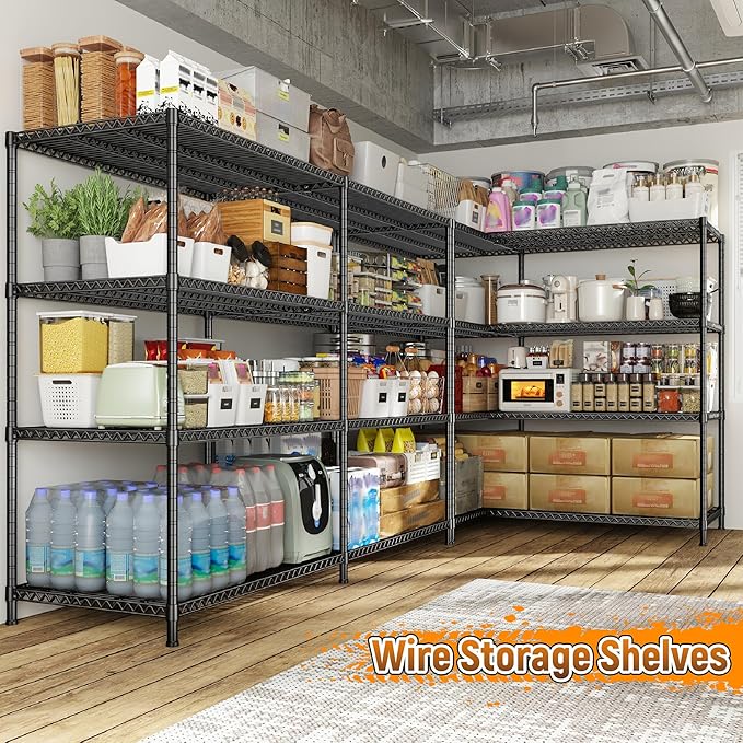REIBII Storage Shelves, 3680LBS Heavy Duty&Space Saving 81.5''W for Garage | 4 Tier Adjustable Wire Shelving, Powder Coated, Tool-Free Metal Shelf, Scratch Resistant, Rust-resistant, 23.62"Dx70.86"H