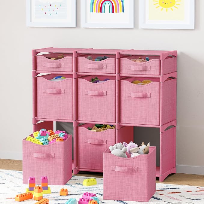 Cube Storage Organizer with Storage Bins Included - The Perfect Closet Organizers and Storage Solution. Includes 9 Storage Cubes, Great For Toy Storage, Closet Storage, Clothes Storage (Pink)