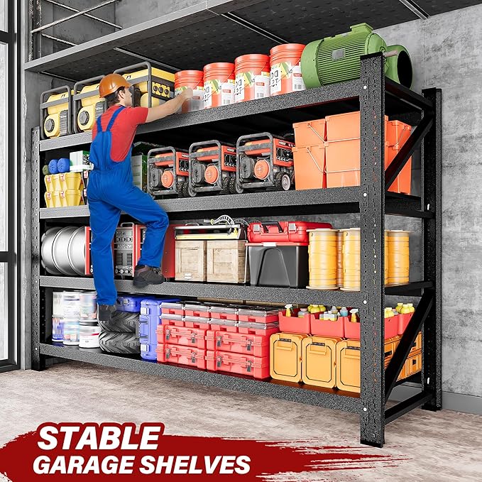 9000LBS Heavy Duty Garage Shelving Units,75" Wide & Deep Storage Shelves,Metal Garage Shelves,Large Storage Rack,Steel Shelf,Industrial Shelving for Shop,Warehouse,Basement,75" W x 24" D x 70" H