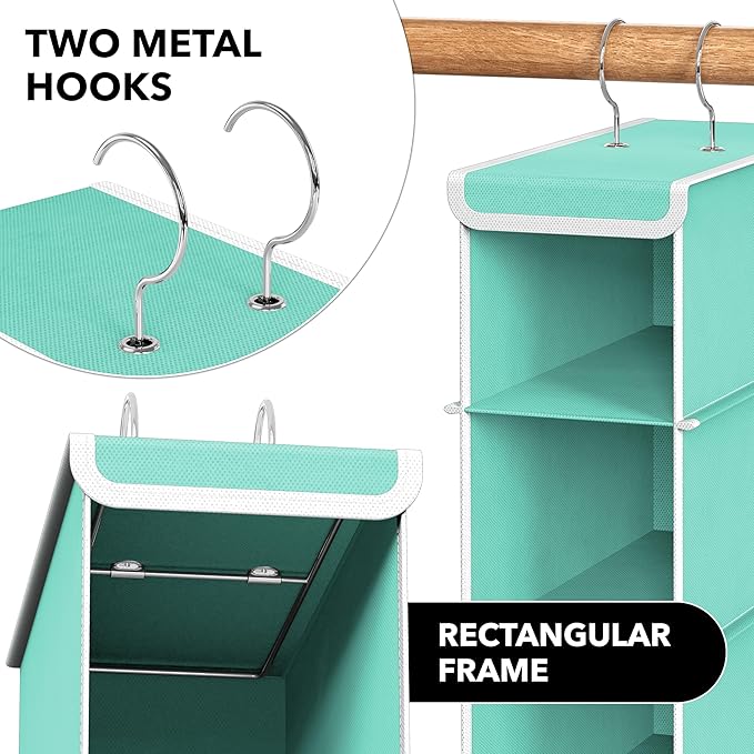 Simple Houseware 10 Shelves Closet Hanging Shoe Organizer, Turquoise | Dual Metal Hooks, Holds Up to 20 lbs, for Narrow Space