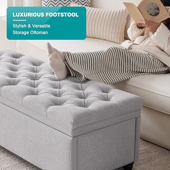 Mangodan 50 Inch Large Storage Ottoman, Tufted Ottoman with Storage | End of Bed Ottomans for Living Room, Bedroom, Modern Entryway Benchs
