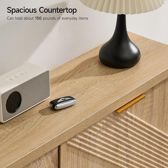 Shoe Cabinet with 4 Flip Drawers & Symmetric Groove Pattern for Entryway | 44.5''W x 9.2''D x 39.4'' Natural Oak Fit for 16-24 Pairs of Shoes Slim Narrow Shoe Storage Cabinet for Hallway Living Room
