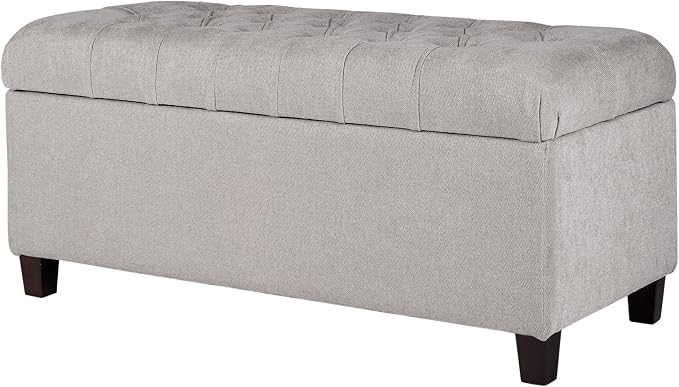 Homepop Home Decor | Tufted Ainsley Button Storage Ottoman Bench with Hinged Lid | Ottoman Bench with Storage for Living Room & Bedroom, Grey