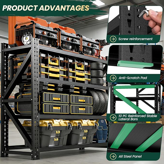 Heavy Duty Garage Storage Shelves 5000LBS Capacity, 59" Wide Metal Shelving Unit, 4-Tier Adjustable Industrial Rack for Warehouse Basement Shop, 59" W x 24" D x 69" H