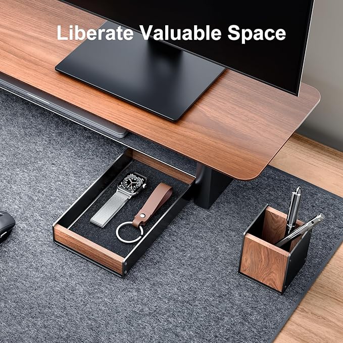 UPERGO Desk Organizer Tray Pen and Pencil Holder Set | Solid Walnut, Aluminum Accent, for Desk & Office Decor, Aesthetic Desk Accessories for Men