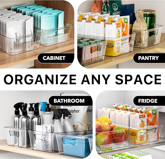 Simple Houseware 4 Pcs Kitchen Clear Bin Storage Organizer (15"x8"x3.75")