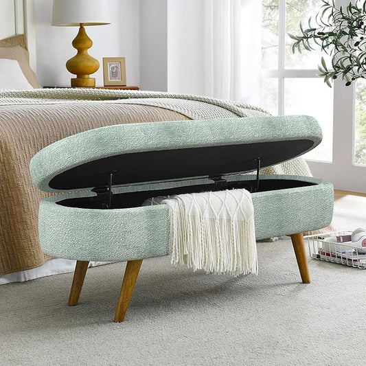 43.5" Ottoman with Storage, Storage Ottoman Bench with Safety Hinge, Foam End of Bed Bench, Upholstered Entryway Bench for Bedroom, Living Room & Window, Holds up to 330 lb, Cyan