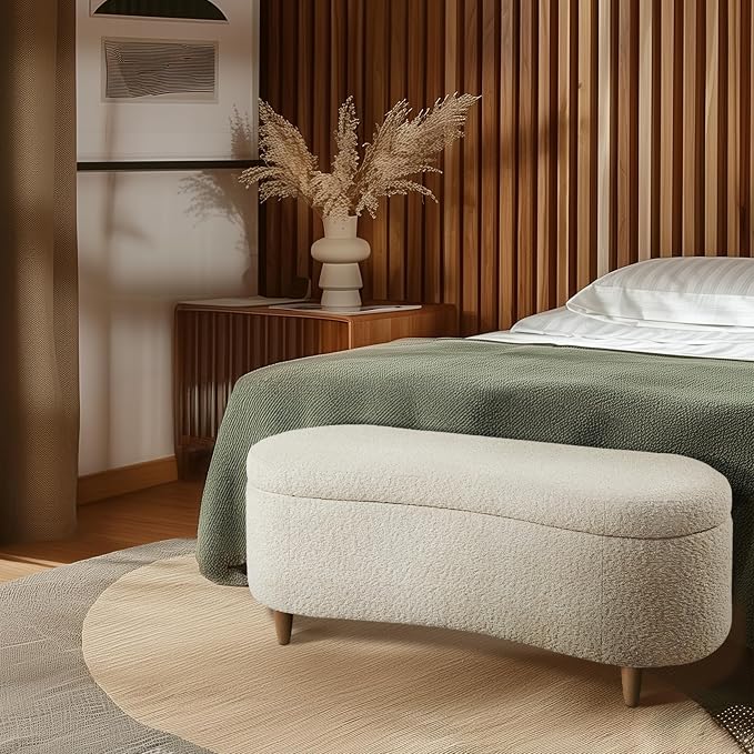 Bailey Boucle-Style Curved Storage Accent Bench