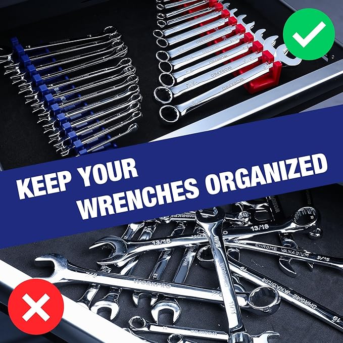 WORKPRO 2-Piece Magnetic Wrench Organizer, 24 Slots Wrench Holder | Fits SAE (5/16" to 3/4") and Metric (9 mm to 20 mm), Premium Quality Wrench Rack Set to Keep Wrenches Organized