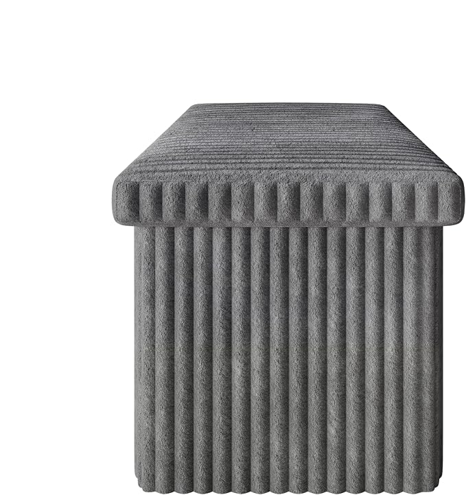 HOME DESIGN Florence 30" Upholstered Folding Storage Bench, Tufted Top, Space-Saving Storage, Gray Corduroy Fabric