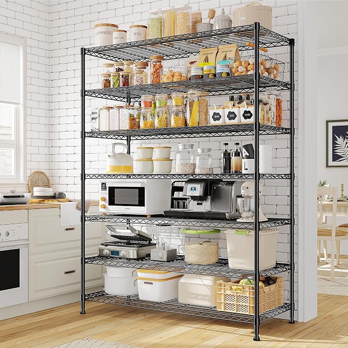 DurayLoly 82.6" H 7-Tier Metal Shelving Unit 1400LBS Adjustable Shelves | 45"W x 13.5"D, Commercial steel, Rustproof, Leveling feet, Tool-free assembly, For kitchen, pantry, garage, warehouse, retail