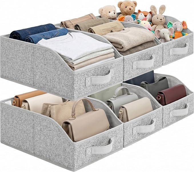 GRANNY SAYS Trapezoid Closet Organizers, 10"Lx15¾"Wx6¾"H, Gray, 6-Pack | Fabric Storage Bins for Closet Shelves, Cube Shelf, Closet Organizers and Storage for Clothes, Purse, Toys, Towels