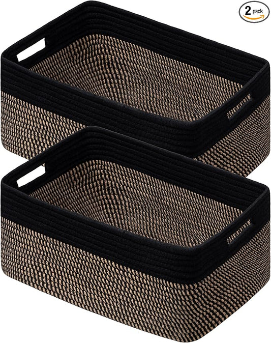 2 Pack Storage Baskets for Organizing, Large Woven Storage Basket, Black&Brown