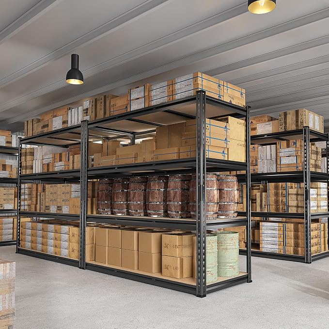REIBII 48" W Garage Shelving Heavy Duty 2550 LBS Storage Shelves 4 Tier Heavy Duty Shelving, Adjustable Metal Shelves, Industrial Shelf for Garage, Warehouse, Pantry, 48" W x 60" H x 24" D