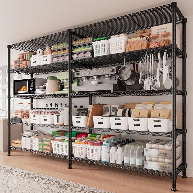 REIBII 70" W Storage Shelves, 1600LBS Heavy Duty & L/H Shaped, for Garage | 5-Tier Freestanding, Adjustable shelf, Powder Coated Moisture Resistant, Anti-Tipping Device, Leveling feet, for Kitchen