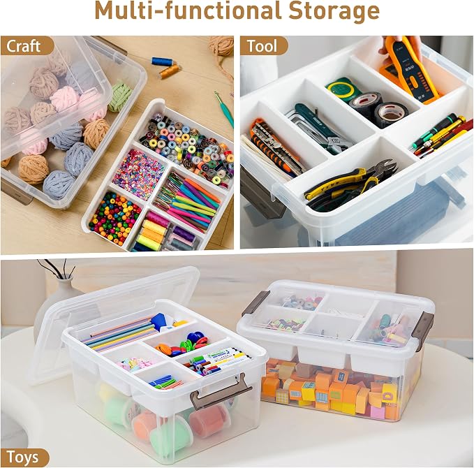 Citylife 17QT 2Packs Clear Craft Organizers and Storage Box with Tray | Stackable Art Supply Organizer Storage Bins with Lids for Beads, Markers, Sewing, Tools, Playdoh, Coloring Books, Made in USA