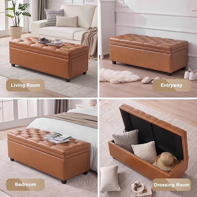 Mangodan 43 Inch Storage Ottoman, Tufted Ottoman with Storage | End of Bed Ottomans for Living Room, Bedroom, Modern Entryway Benchs